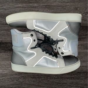 White Lanvin Designer Leather High Top Sneakers